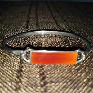Rare Vintage Mexico 925 Sterling Silver Carnelian Enamel Bangle Bracelet